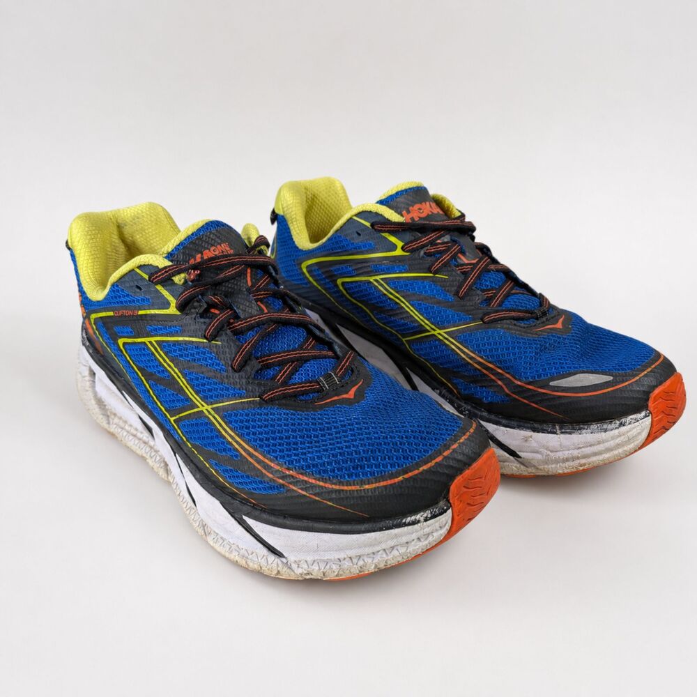 HOKA Clifton 3 Men’s Running Shoes Blue Orange Lime US 10